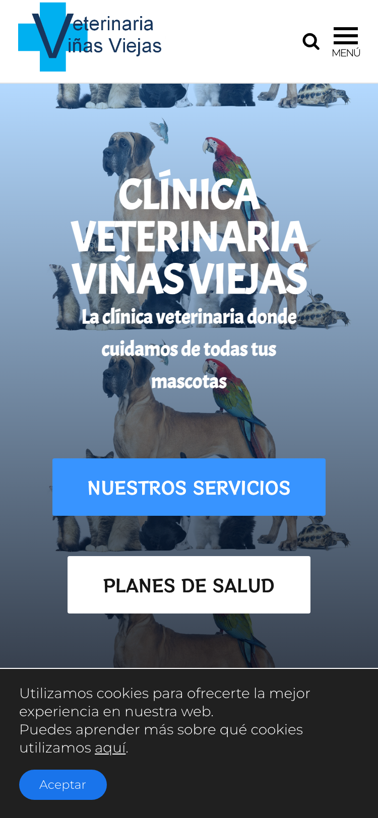 Captura de la web actual de Clínica Veterinaria Viñas Viejas en un móvil